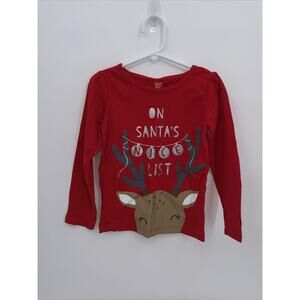 Just One You Kids Cotton Long Sleeve Pullover Santa’s Nice List Tee Top Red 5T